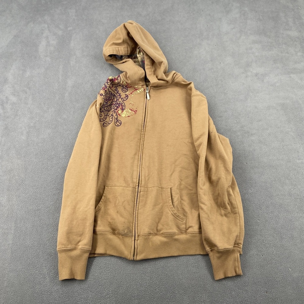 Y2K Jason Maxwell Hoodie Sz M Brown Paisley Cotton Raglan Sleeve‎ Grunge